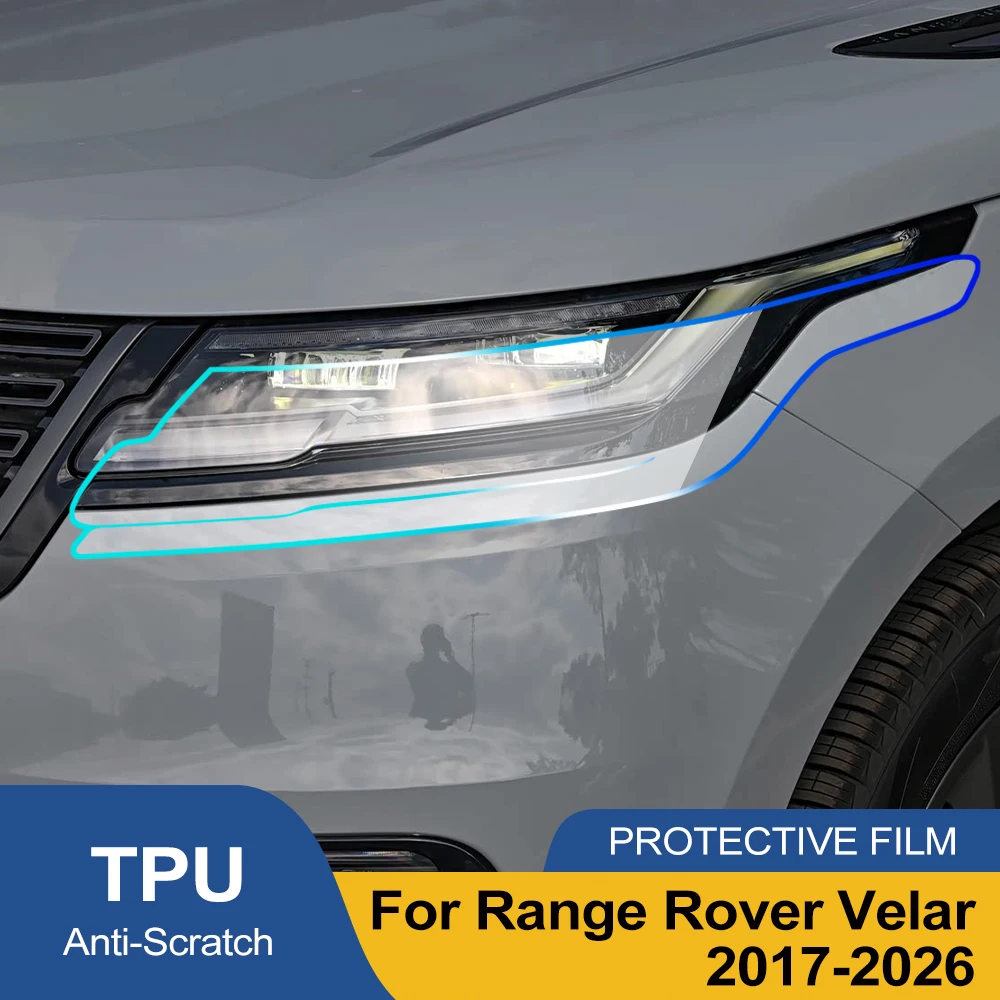 TPU PPF Car Headlight Film for Range Rover Velar 2017-2026 High-Gloss Smoke Black Pre-Cut Anti-Scratch Protective Vinyl Kit