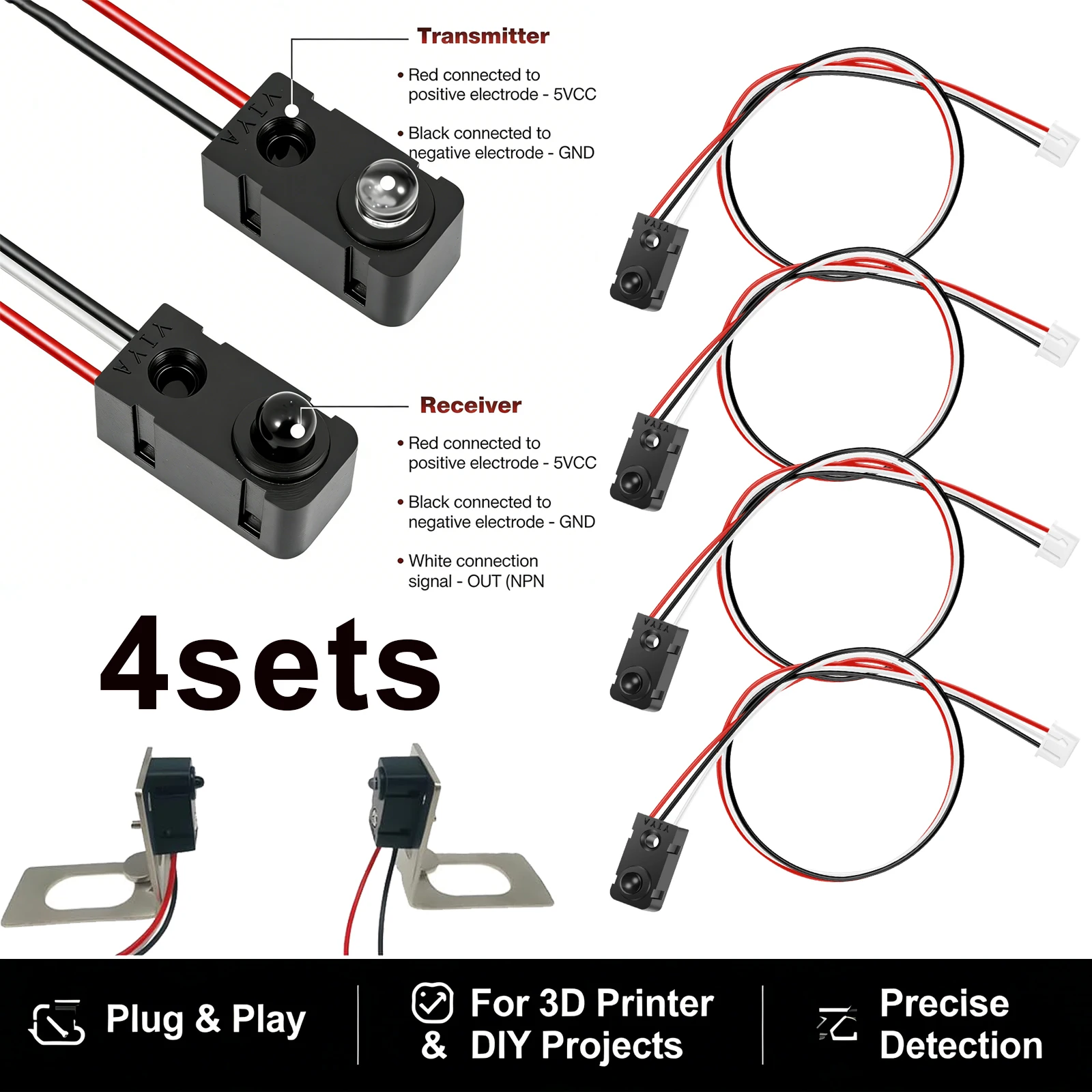 4 Pairs Infrared Break Beam Sensor Switch Photoelectric Sensor for DIY Electronics, Automation Projects & Industrial Controls, C