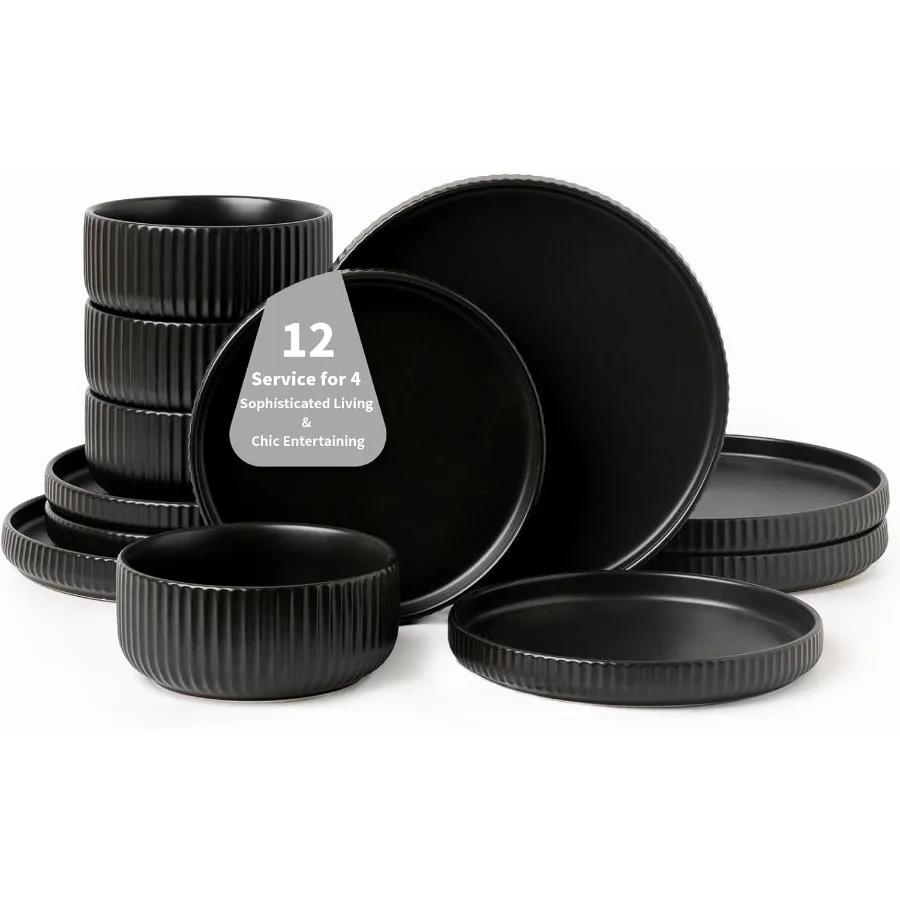 

Наборы столовой посуды для 4 наборов тарелок и мисок для микроволновой печи, набор посуды Dylan из 12 предметов, набор столовой посуды из камня с реактивной глазурью, матовый