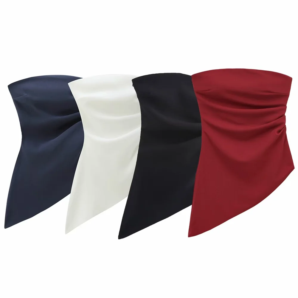 

2024 RARF Winter New Women's Fashion Casual Solid Color Folded Asymmetric Sleeveless backless strapless Top