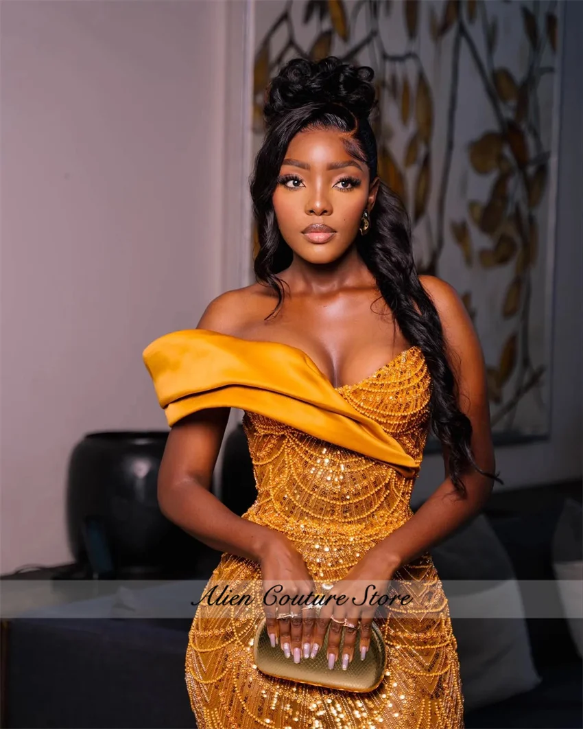 Customized Gold Prom Dresses for Special Occasions Glitter Sequined Evening Formal Party Second Reception Birthday Gowns