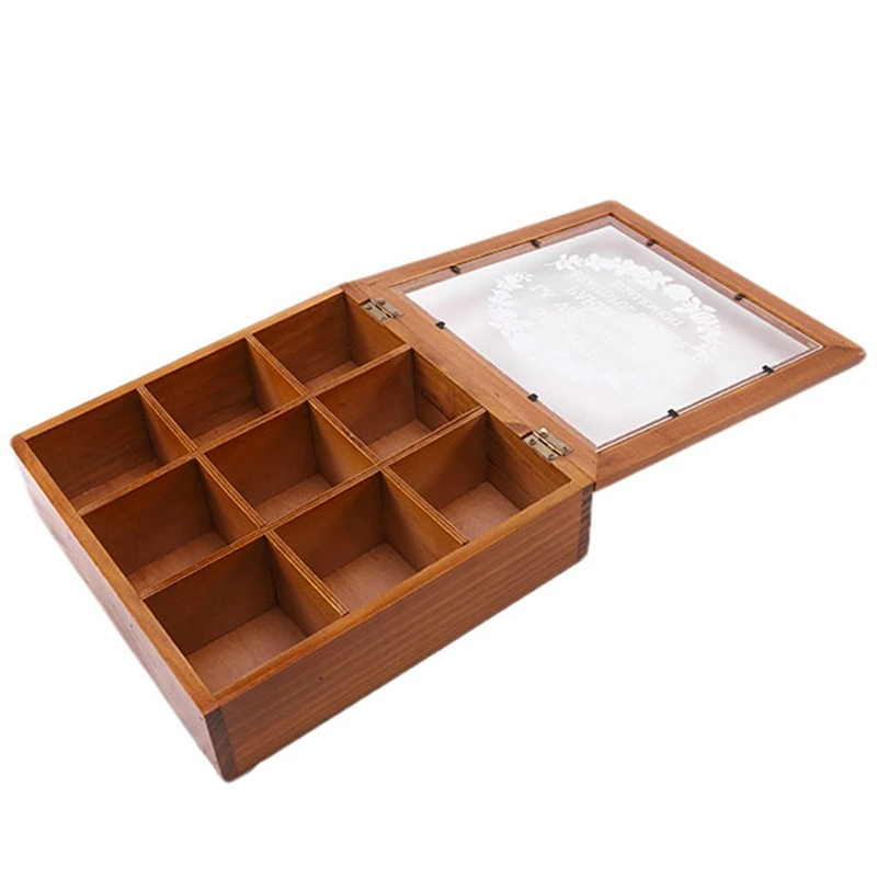 9 Section Wooden Chic Tea Box Compartments Container Bag Chest Storage Spice New Store Boxes Cosmetics Jewelly 24 X 24 X 7Cm