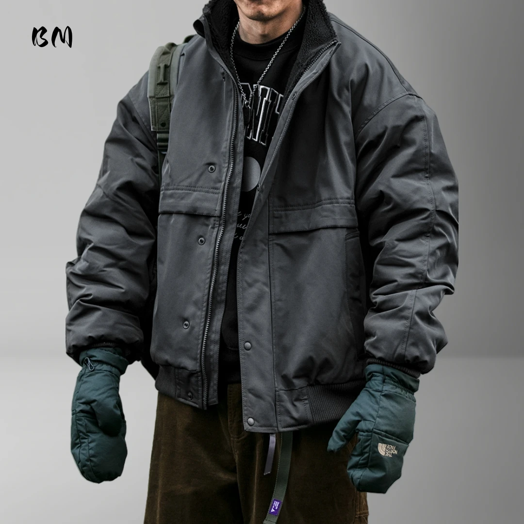 

Winter Fleece Jacket For Men Heavyweight Workwear Stand Collar Oversized Vintage Japanese Trendy Warm Coat Streetwear Casual