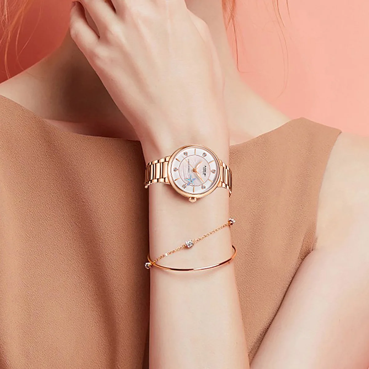 MIGE Hot brand starfish business rose gold stainless steel mechanical watch lady movement waterproof automatic watches for women