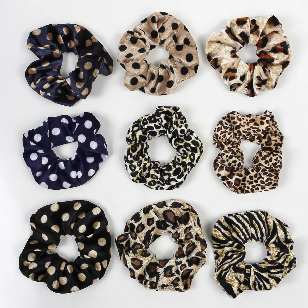 Leopard Zebra Stripe Scrunchies Velvet Stretch Hairbands for Women Winter Fashion Hair Ties Bun Rope Accessories