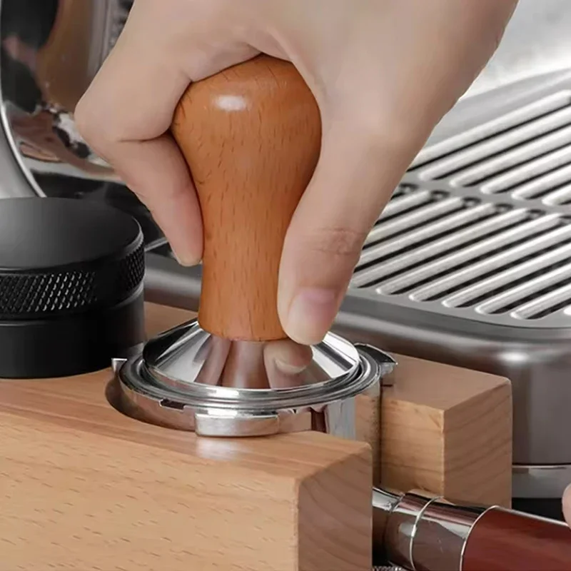 Espresso Coffee Tamper with Solid Wood Handle 304 Stainless Steel Base Detachable 51/53/58mm Design Powder Hammer Coffee Tool