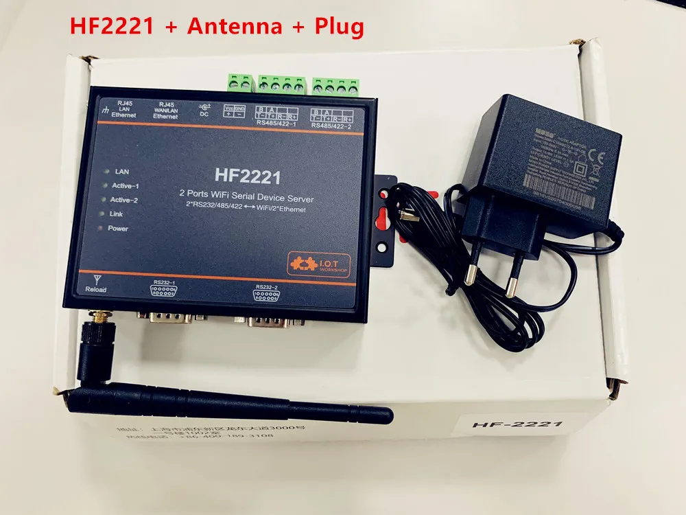 

HF2221 Industrial Modbus 2Ports Serial Server RS232/RS485/RS422 to WiFi Ethernet Device automation control