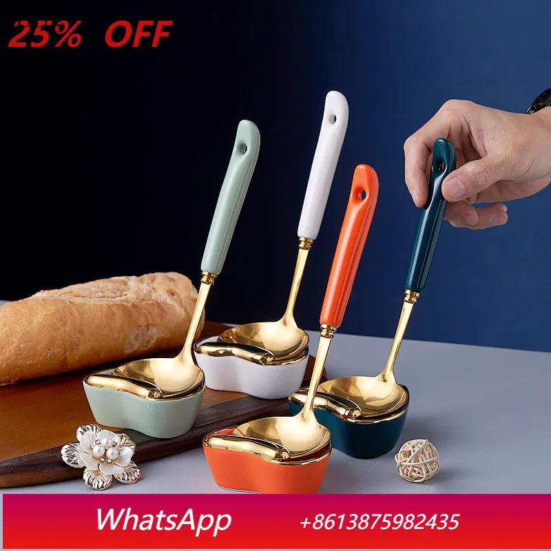 

LMM light luxury stainless steel spoon kitchen utensils tableware hot pot spoon ceramic handle