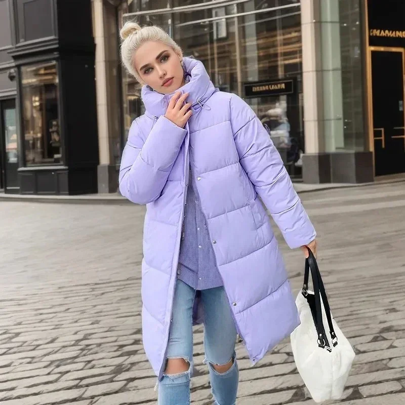 

Pop Pop 2025 зимние женские длинные парки, повседневное утепленное пальто с капюшоном, женская зимняя свободная верхняя одежда-пуховик, пуховики, ветрозащитная подкладка