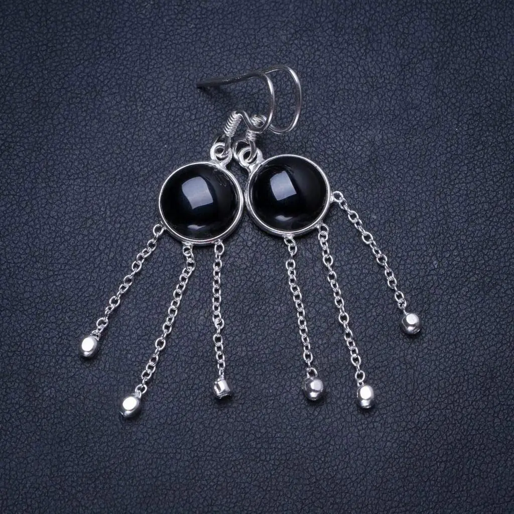 StarGems® Natural Black Onyx Handmade Unique Tassel Shape 925 Sterling Silver Earrings 2