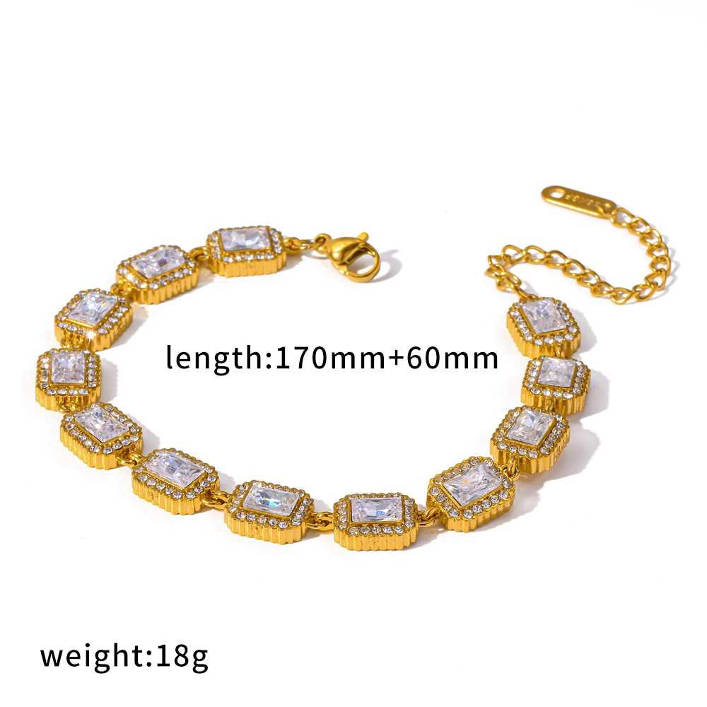 Exquisites Funkelndes Zirkon-Edelstahl-Armband für Damen 18K Vergoldeter Charm Wasserdichtes Schmuck-Geschenk – Detail 8