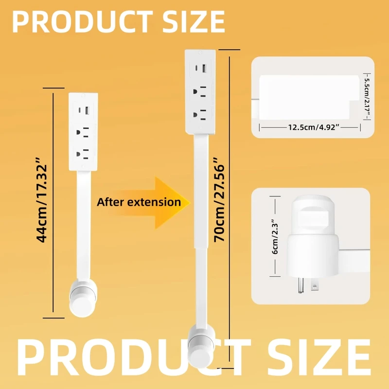 Electrical Outlet Extender Adjustable Length EU US Plug Stretchable Wall Plug Power Strop Outlets 180° Rotate Retractable Socket view 6
