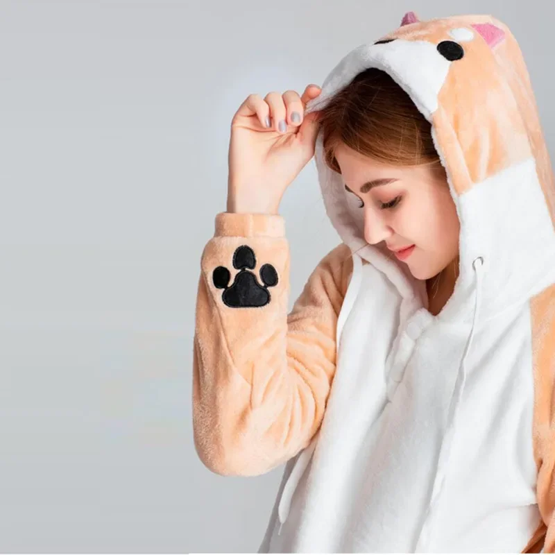 Harajuku Shiba Inu Doge Kawaii Women Hoodies Sweatshirts with Ears Hooded Plush Husky Coat Cartoon Warm Winter Tops