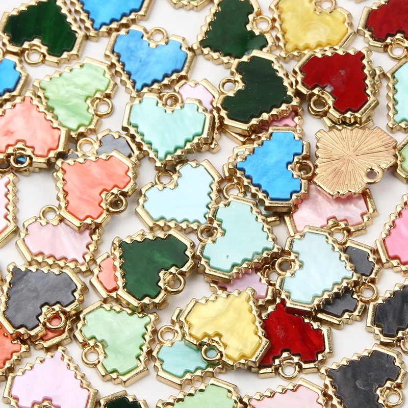 10pcs/Lot 15x16mm Colorful Resin Heart Alloy Charms Pendants For Jewelry Findings Making Bracelet Necklace Accessories DIY Craft