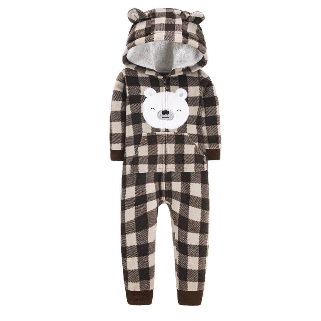 Infant Baby Boy Romper Autumn Winter Polar Fleece Hooded Long-Sleeve Style Warm Overalls Toddler Girls Jumpsuit Baby Clothes