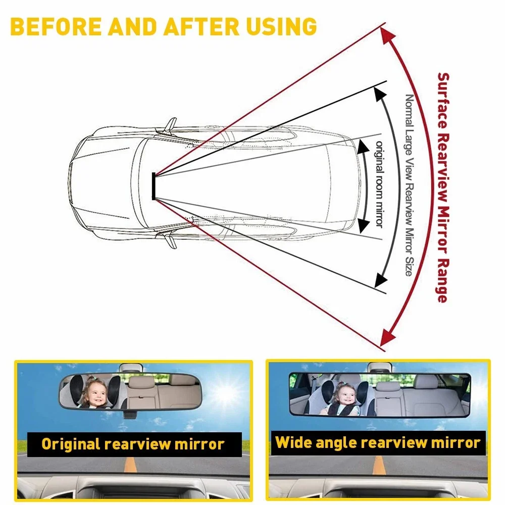 Car Baby Rear View Mirror - Wide Angle Convex Anti Glare Large Vision Panoramic Interior Auxiliary Monitor Mirror