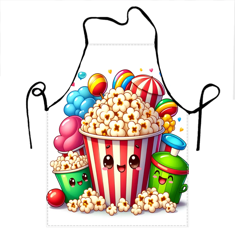 Süße Popcorn-Schürze mit Kawaii-Süßigkeiten- und Snack-Design für Koch- und Backspaß