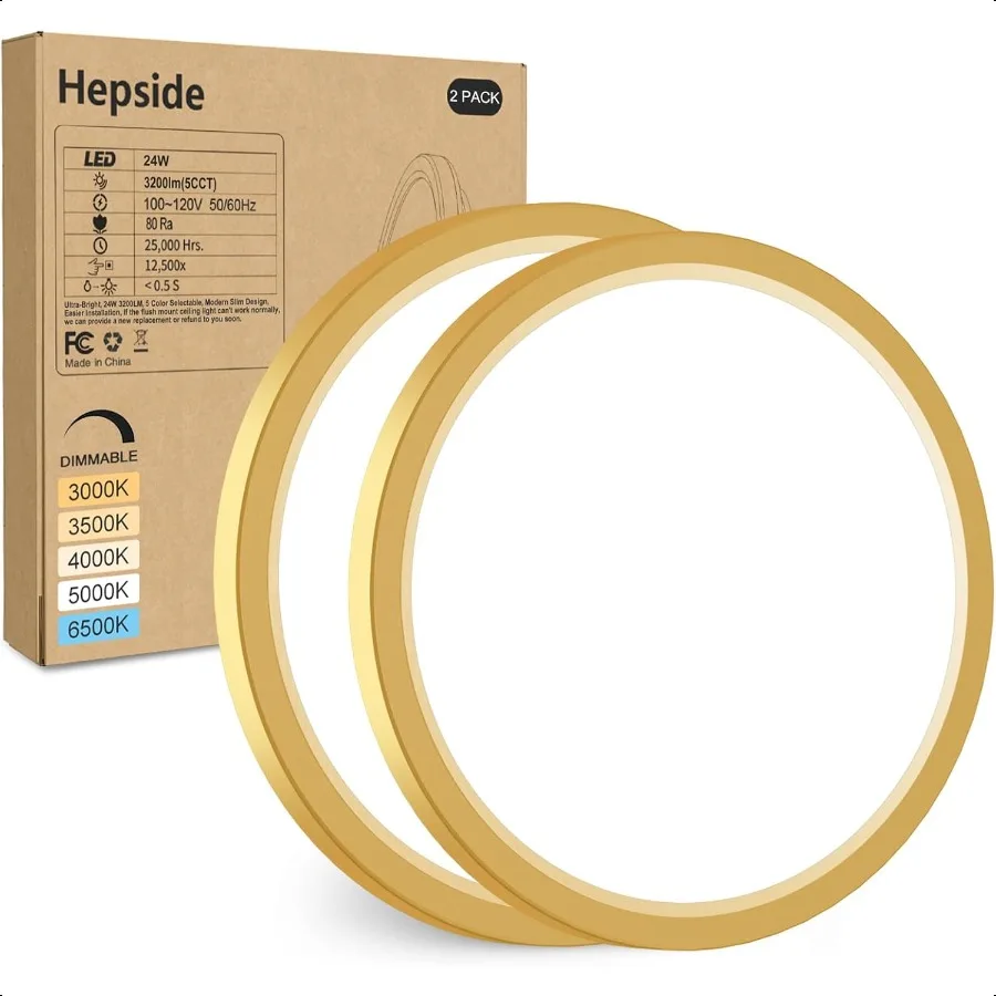 2 шт. светодиодный потолочный светильник заподлицо, золотой, 12 дюймов, 24 Вт, с регулируемой яркостью3000K6500K, регулируемые низкопрофильные потолочные светильники 3200LM M