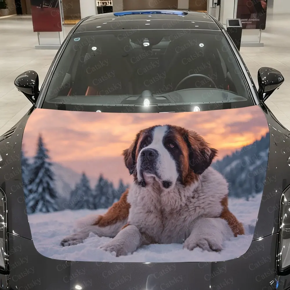Dogs In The Snow PVC Sticker For Car Hoods, Long-Lasting Car Accessories For Hood Packaging, Gifts For Father'S Day