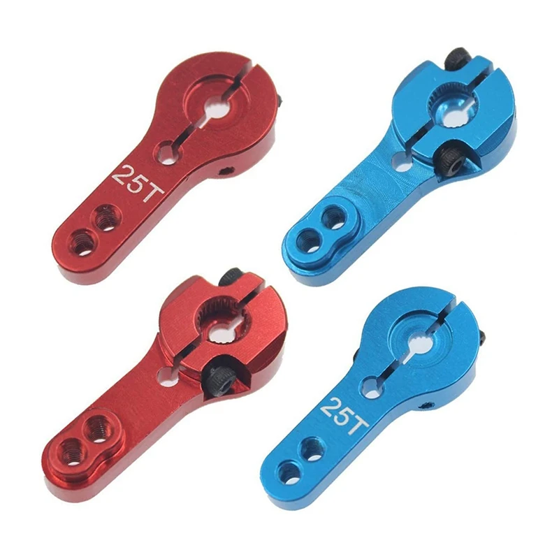 10 pezzi 25T servo corna in alluminio filettatura M3 braccio sterzo in metallo per RC auto camion Buggy aereo-blu e rosso