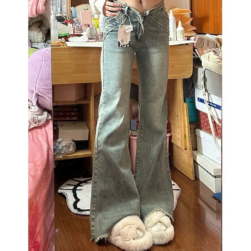 Jeans lunghi da donna dritti classici svasati con fondo a campana Bootcut tromba allungamento delle gambe sagoma a forma di pera abbigliamento femminile