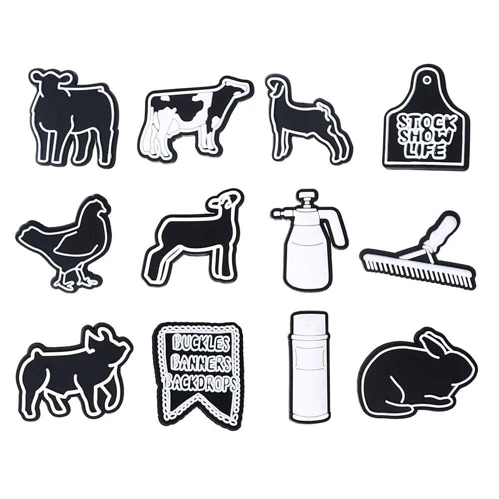 12-100pcs Farm Black and white animals Shoe Charms For Sandals,Shoe Decoration Accessories Shoe Pins Great Gift For Men Women