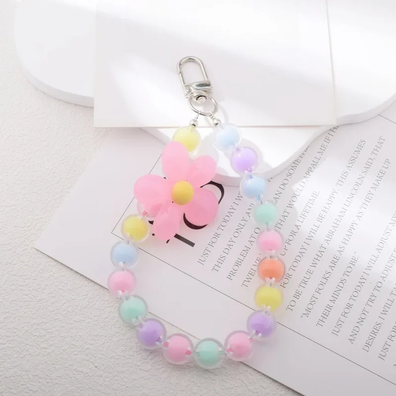 Round Bead Pendant Women's Hand-held Chain Mobile Phone Lanyard Phone Anti-lost Lanyard Key Short Wrist Pendant Colorful Macaron