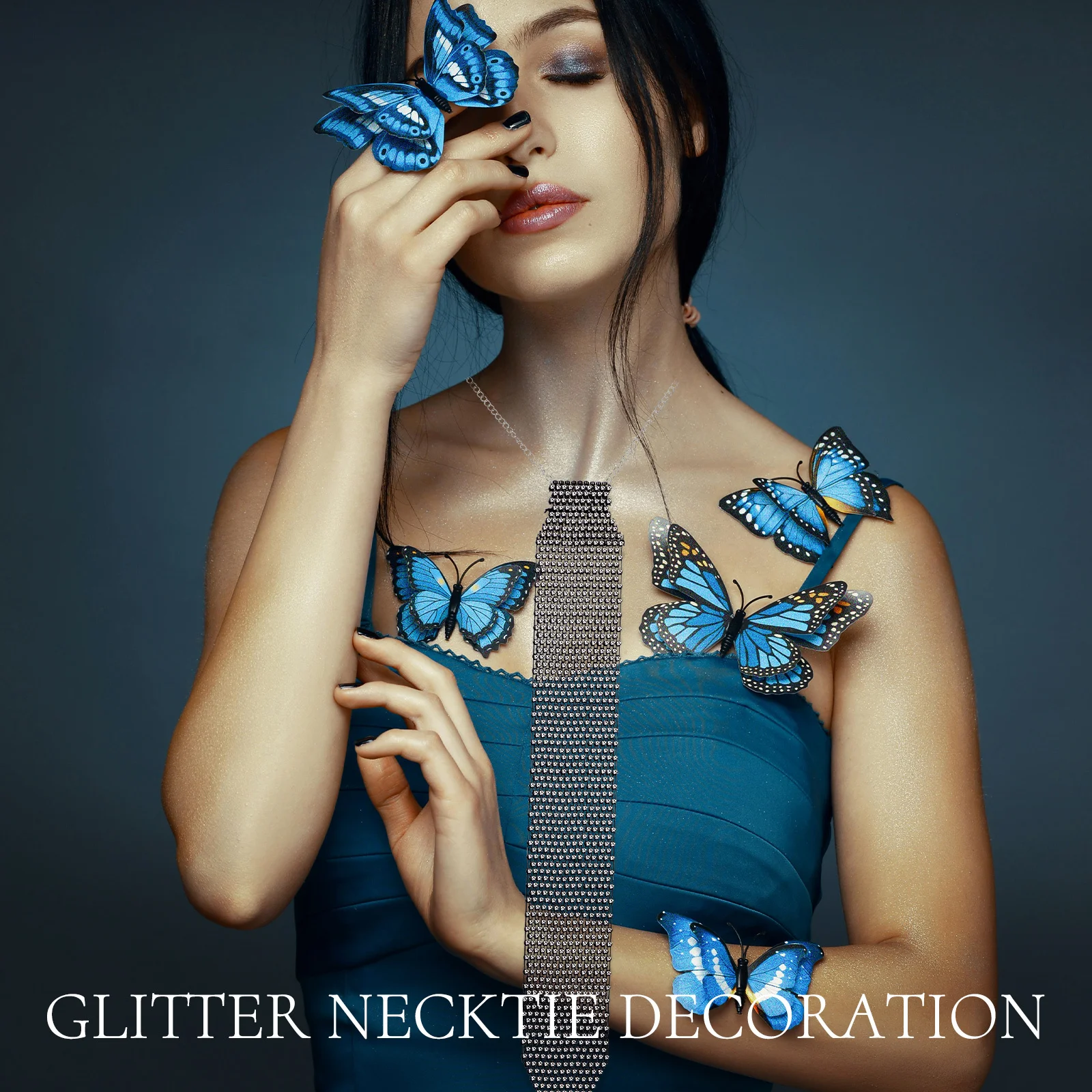 

Glitter Rhinestone Necktie Durable Fade Resistant Stylish Party Wedding Collar Bar Elegant Tie Decoration Rhinestone Necktie