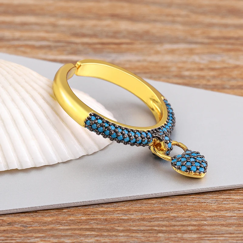 AIBEF Fashion Heart Pendant Rings For Women 3 Colors Copper Zircon Gold Color Open Ring Finger Jewelry Gift New
