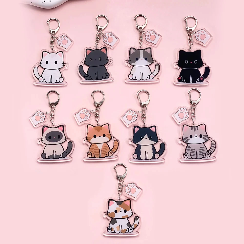 1/9Pcs Cartoon Pet Cat Lover Acrylic Car Keychain Cute Backpack Pendant Funny Bag Charms Accessories Decoration Holiday Gifts