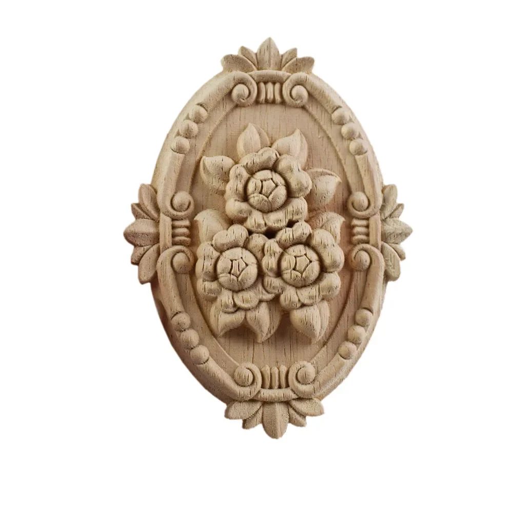 

2PCS Unique Natural Floral Wood Carved Wooden Figurines Crafts Corner Appliques Frame Wall Door Furniture Woodcarving Decorative
