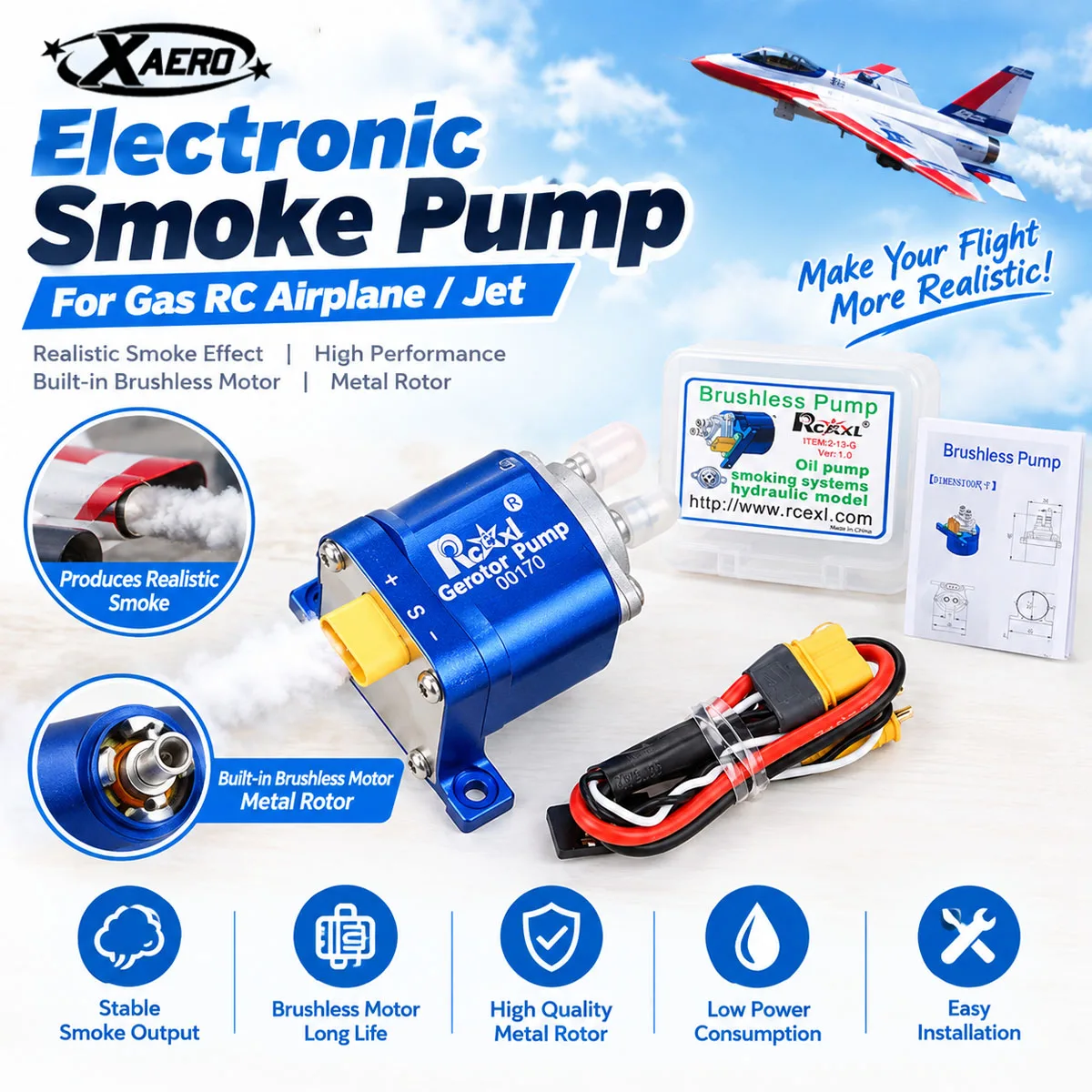 RCEXL Electronic Smoke Pump Oil Pump Built-in Brushless Motor Metal Rotor for Gas RC Airplane Jet