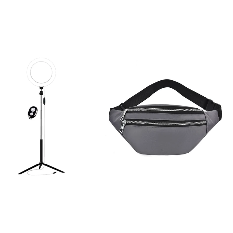 Luz do anel de fotografia com obturador Bluetooth, lâmpada de maquiagem LED, Fanny Pack para mulheres, cintura impermeável