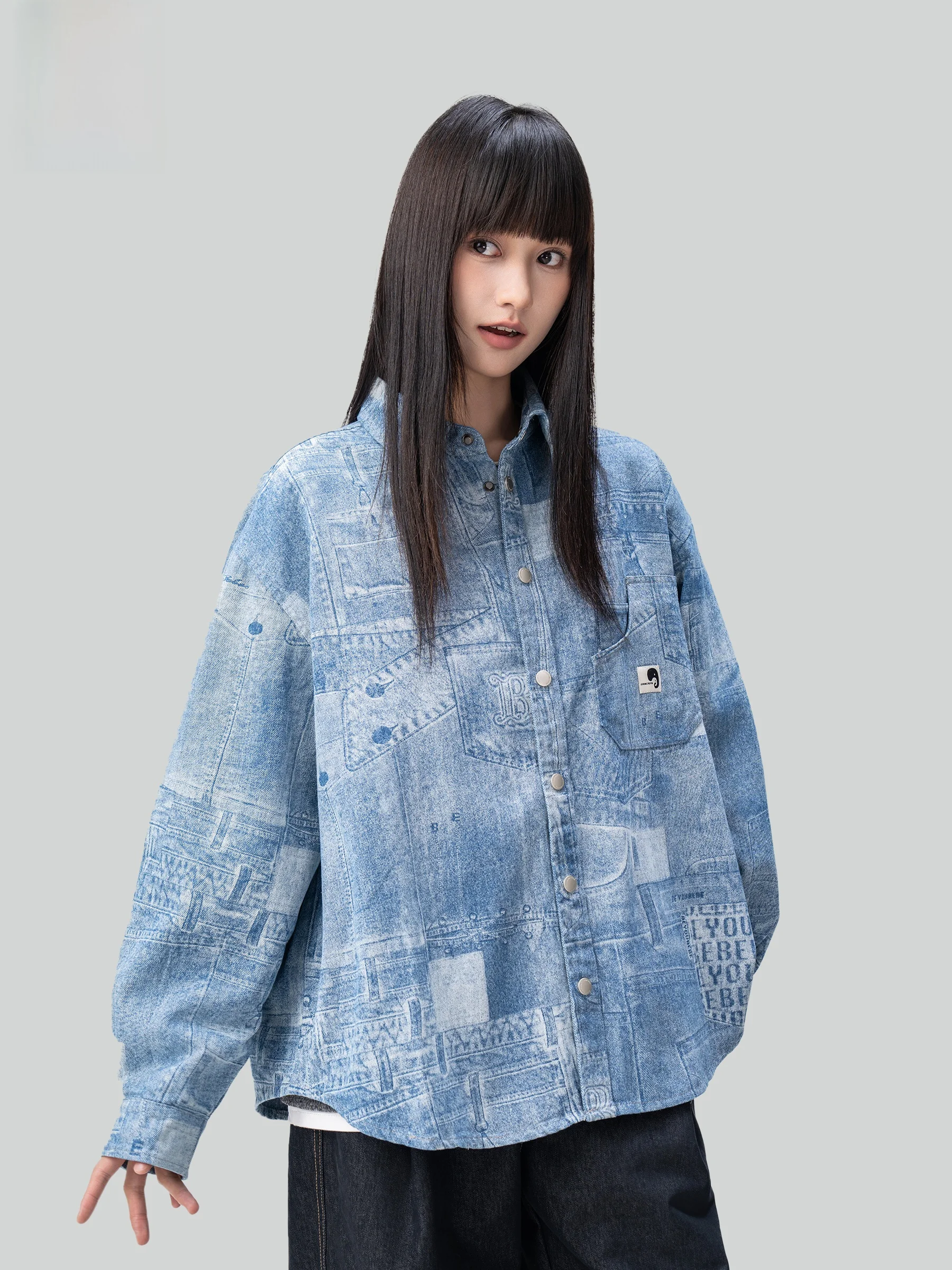 Retro Washed Dyed Denim Shirt Men's Spring New Style Couple's Cool Versatile Trendy Brand Jacket Outerwear Loose Fit Printed ...