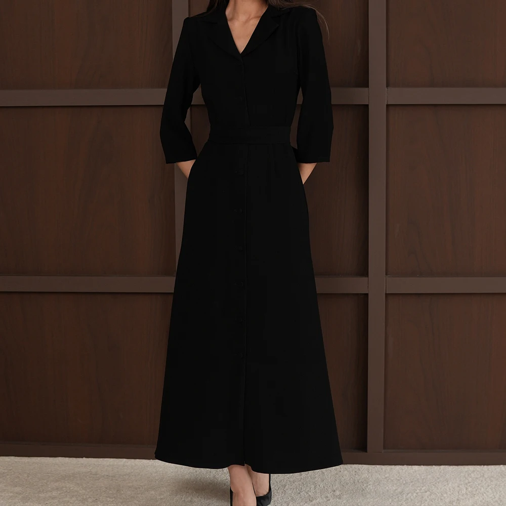 فساتين سهرة مخصصة على شكل حرف a بطول الكاحل ورقبة على شكل حرف V وأكمام ثلاثة أرباع فستان حفلات بسيط على الموضة ثنيات كاجوال للحفلات