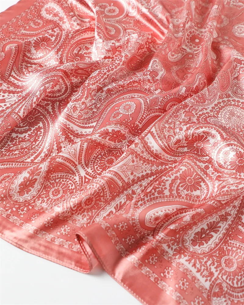 90*90cm Damen Mode Bedruckter Quadratischer Schal Großer Seidenschal Luxuriöses Strandtuch Wickeltuch Damen Hijab Halstuch – Detail 23
