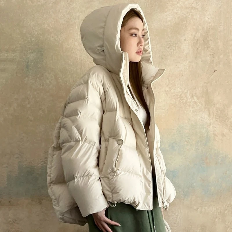 2026 novas mulheres jaqueta casual sobre o tamanho outono inverno outwear com capuz quente pato branco para baixo casaco macio