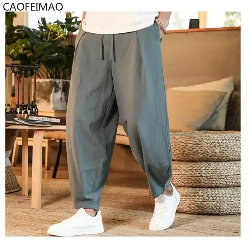 2025 Men's Pants Cotton and Linen Male Summer New Solid Color Mens Trousers Loose Fitness Baggy Streetwear Plus Size M-5XL