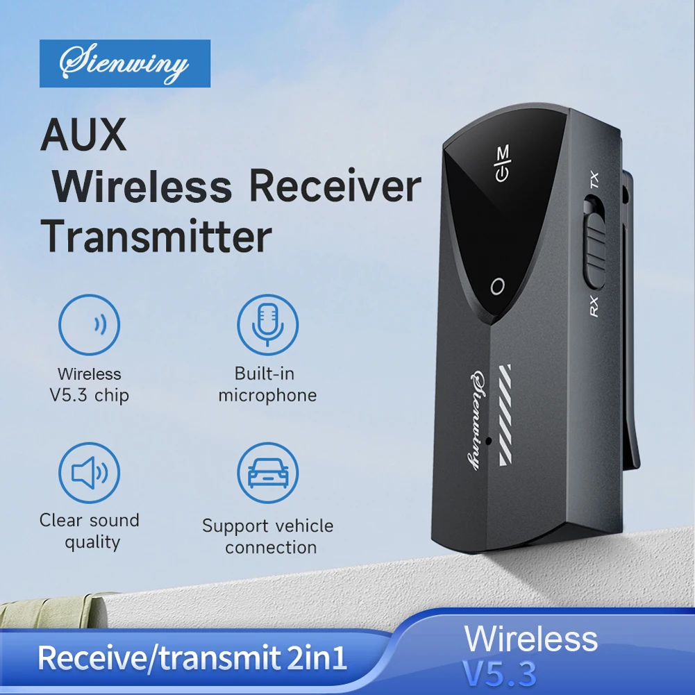 BT 5.3 2-In-1 Wireless Adapter with Mic Mini Car Audio Connector Low Latency Wireless Transmitter for TV/Home Sound System