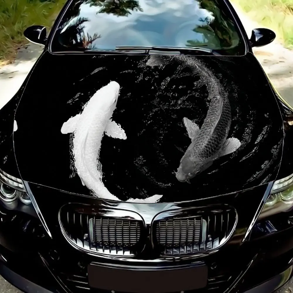 

Double Koi in Ink - как виниловая пленка для автомобиля с прудом, водонепроницаемая наклейка на капот автомобиля из ПВХ, самоклеящиеся устойчивые к царапинам наклейки для Engi