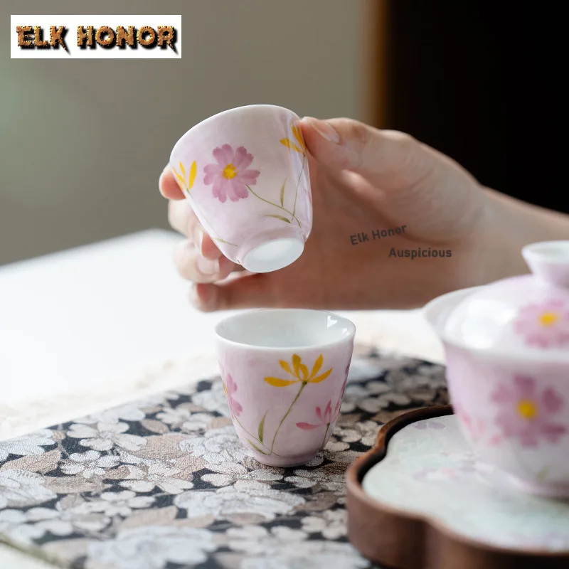 

2 шт./лот, 35 мл, ручная роспись, цветок, чайная чашка, чайная чаша, чайная пара, чашка для дегустации чая, чашки для запаха, чашки Chazhan Master, чайные услуги