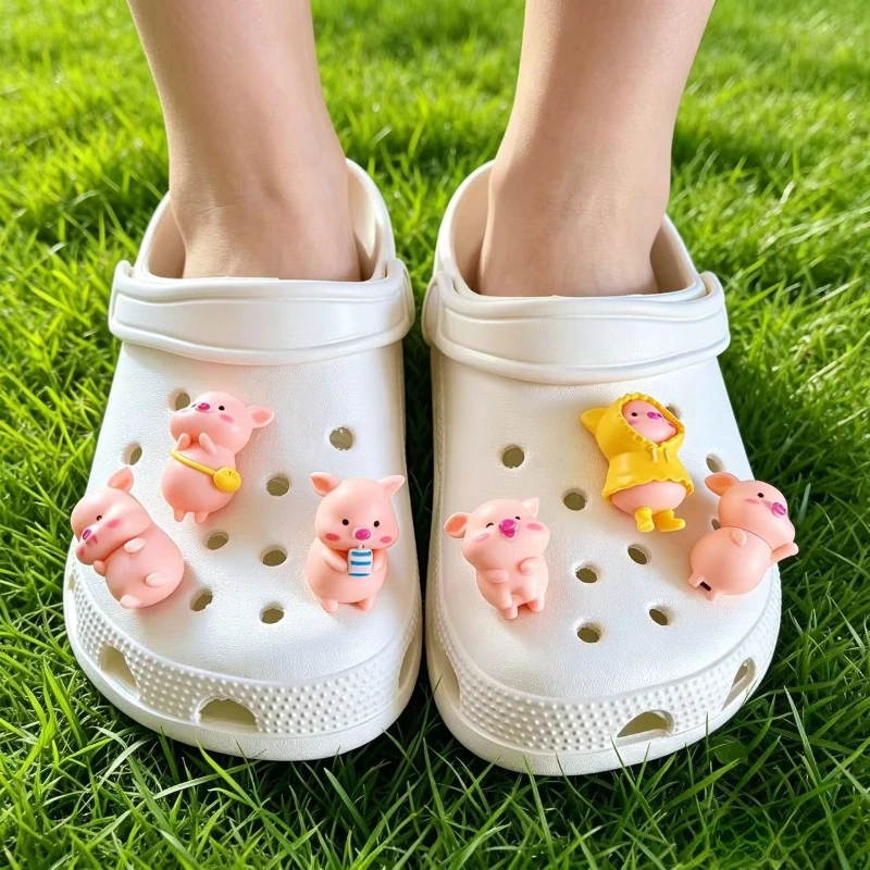 Komplettes Set Bestseller DIY Lochschuh-Charms für 6 Niedliche Kleine Schweine Handgefertigte Charms Designer-Qualität Gartenschuh-Dekoration Mädchengeschenk – Detail 5