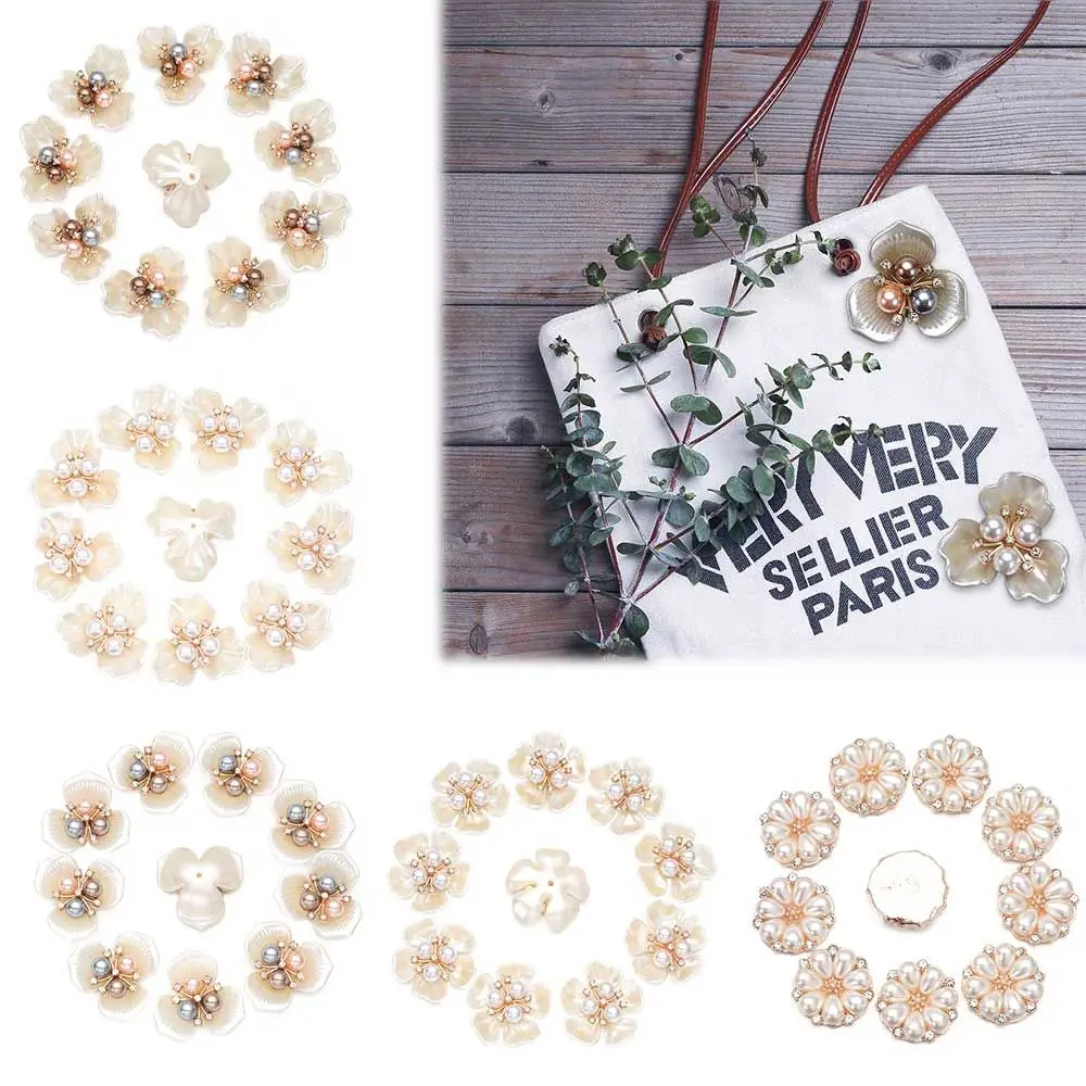 10PCS Sparkling Hat Accessories Crystal Rhinestone Buttons Headwear Clip Pearl Hairpins Pearl Button