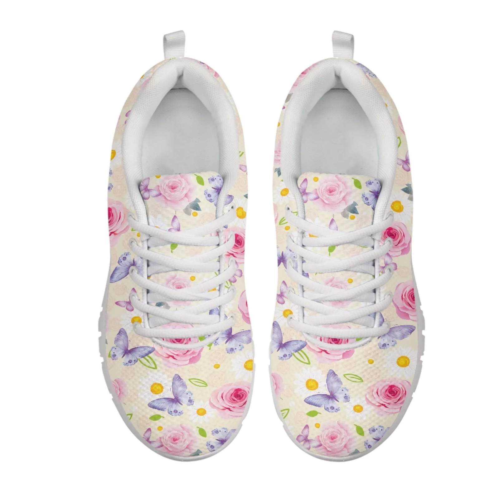 Coloranimal Butterfly Rose Women Running Shoes Lace Up Lace-up Mens Lace Up Athletic Trainers for Travel