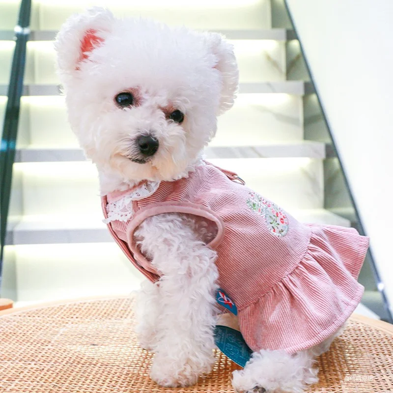 1PC Pet Clothing Cat Dog Spring and Autumn Thin Pink Rabbit Princess Dress with Towing Strap, Suitable for Small and Medium Dogs