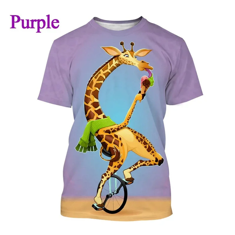 Fashion Cute Giraffes 3D Printed Short Sleeve T-shirt For Men Funny Animals Graphs T-shirt Casual Women Clothes Harajuku Y2k Top