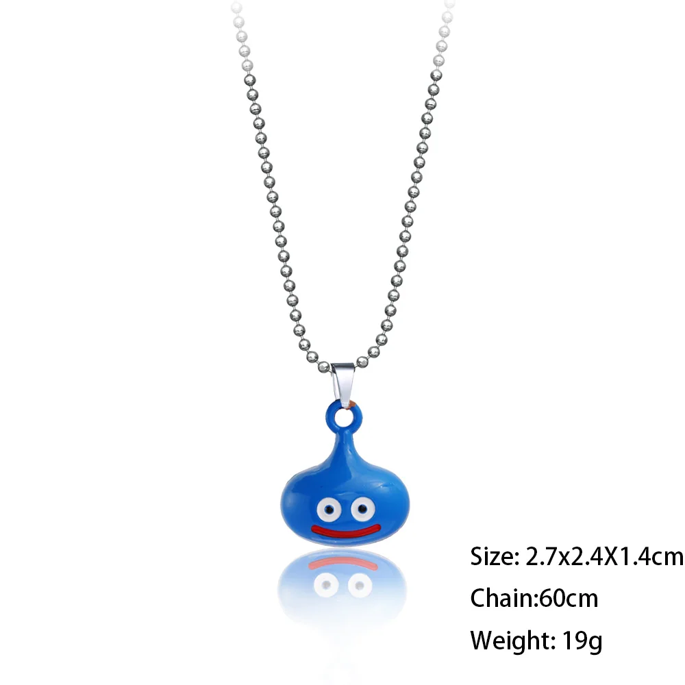 Game Dragon Quest Warrior Kuesuto Keychain Blue Cute Pendant Keyring Game Jewelry Leather Chains Necklace Slime Accessory Men