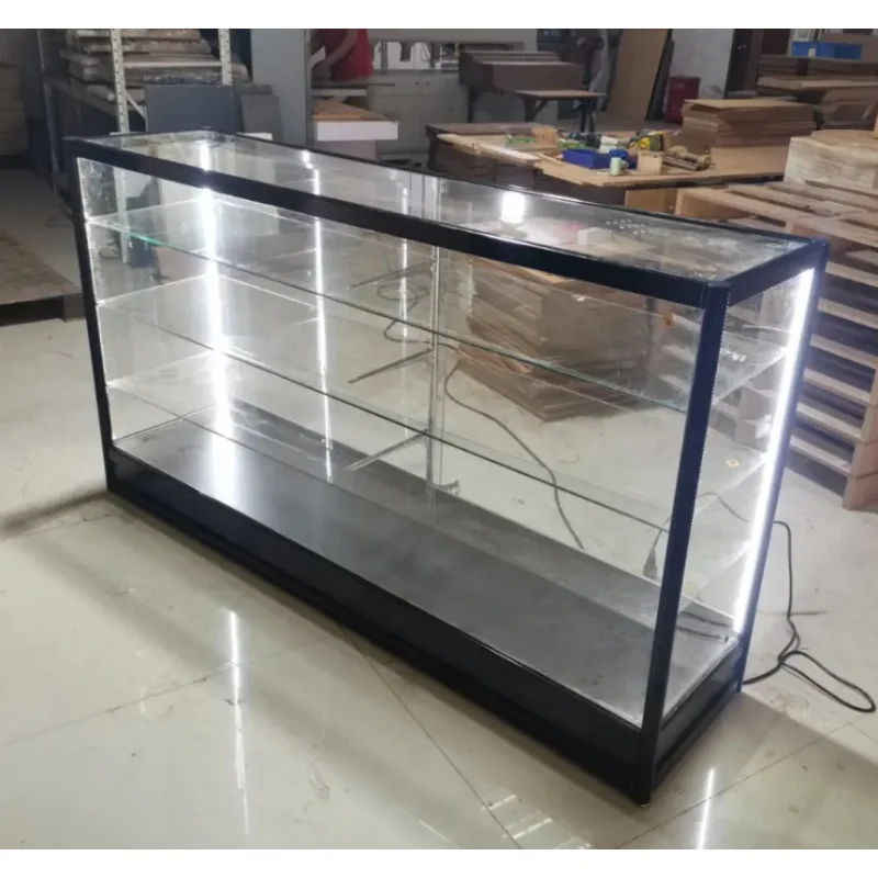 Custom, Custom Winkel 6 Voet Glazen Display Show Goedkope Aluminium Frame Glazen Toonbank Vitrines Voor Rookwinkel