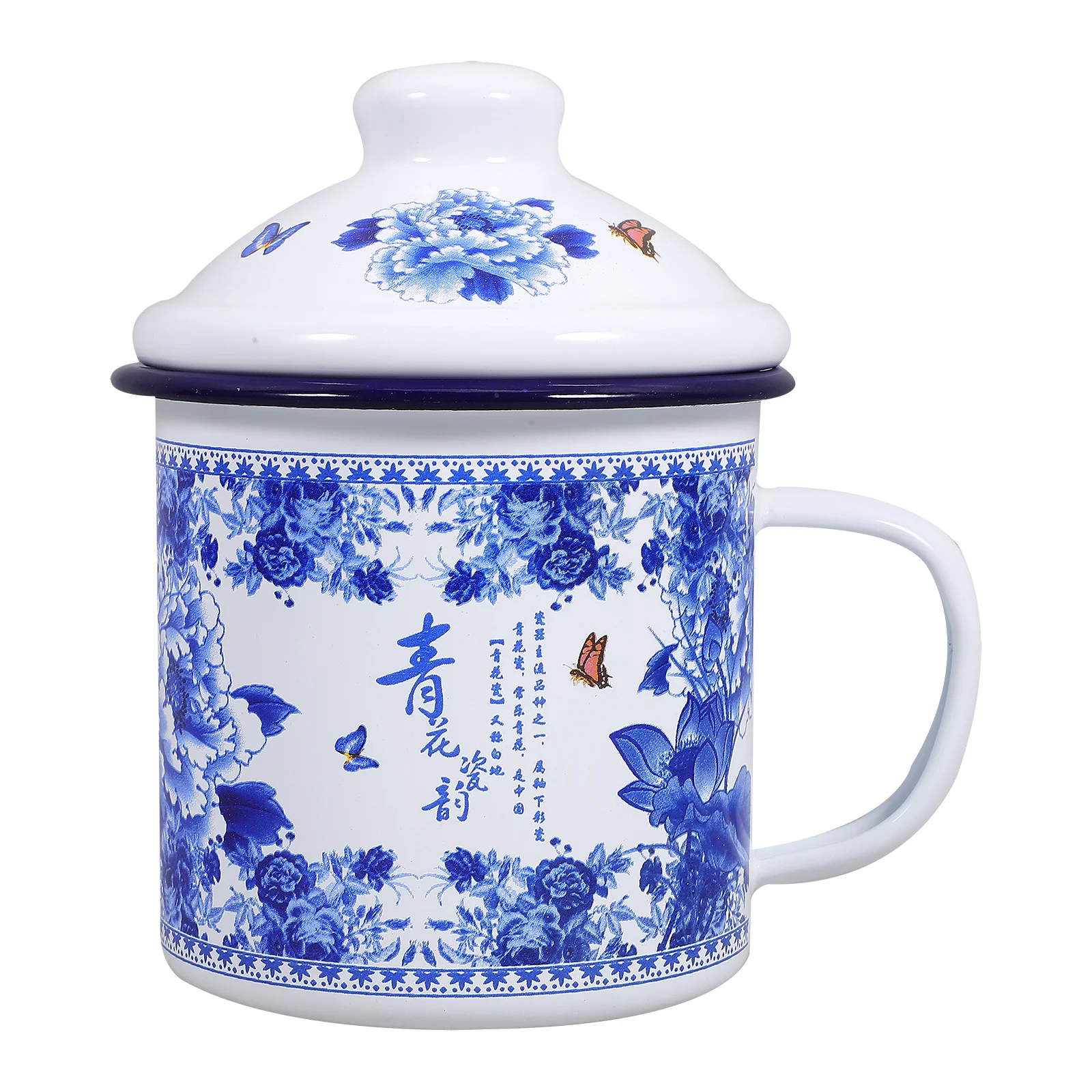 

Enamel Tea with Lid 9cm 500ml Coffee Water Mug Elegant Chinese Teacup Drinkware Enamel Water Cup Office Home Use