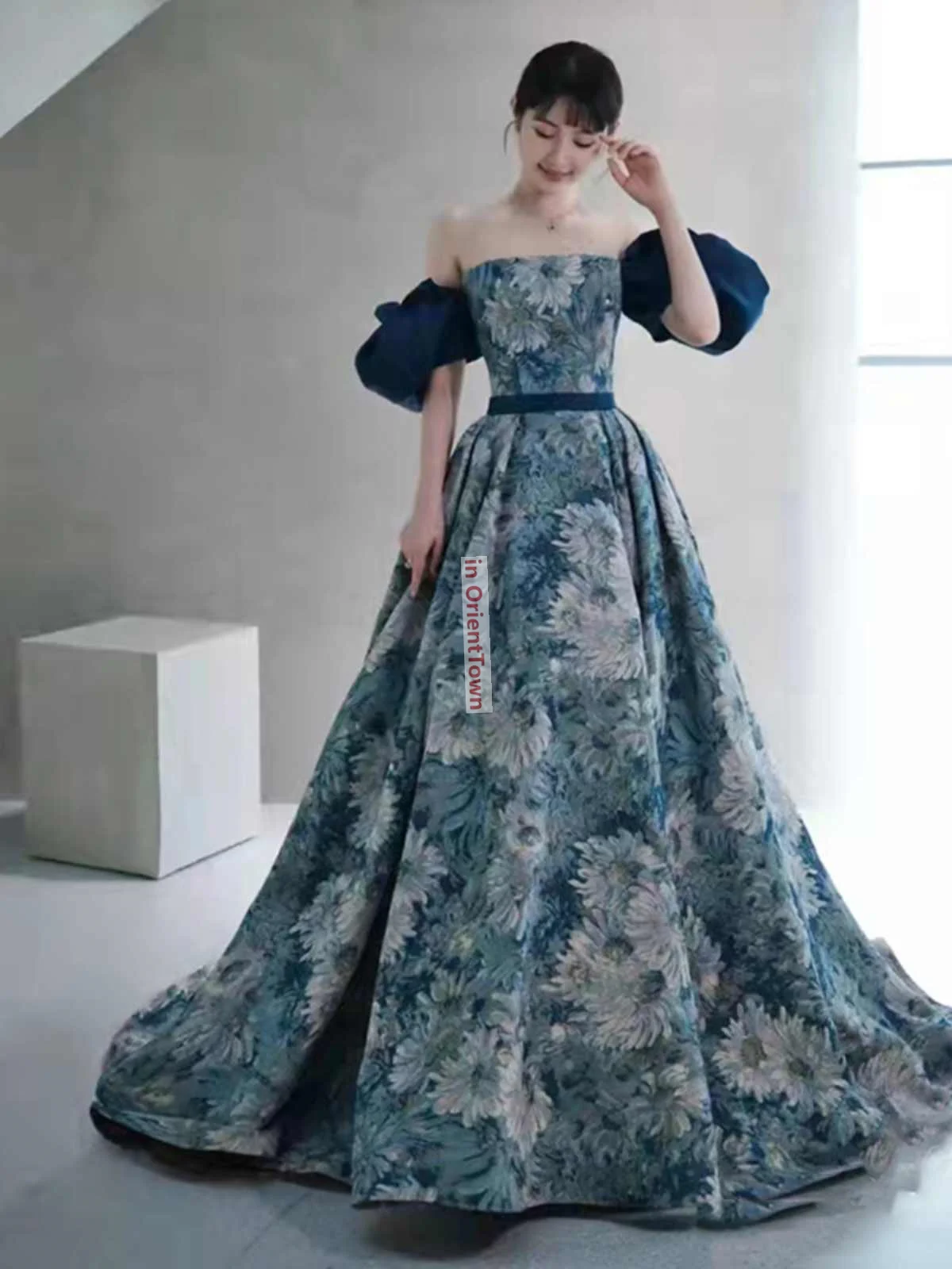 Britain Strapless Banquet Evening Gown Women's Beautiful Art Exam Voice Solo Performance Costume Lady Host Socialite Dress TP021